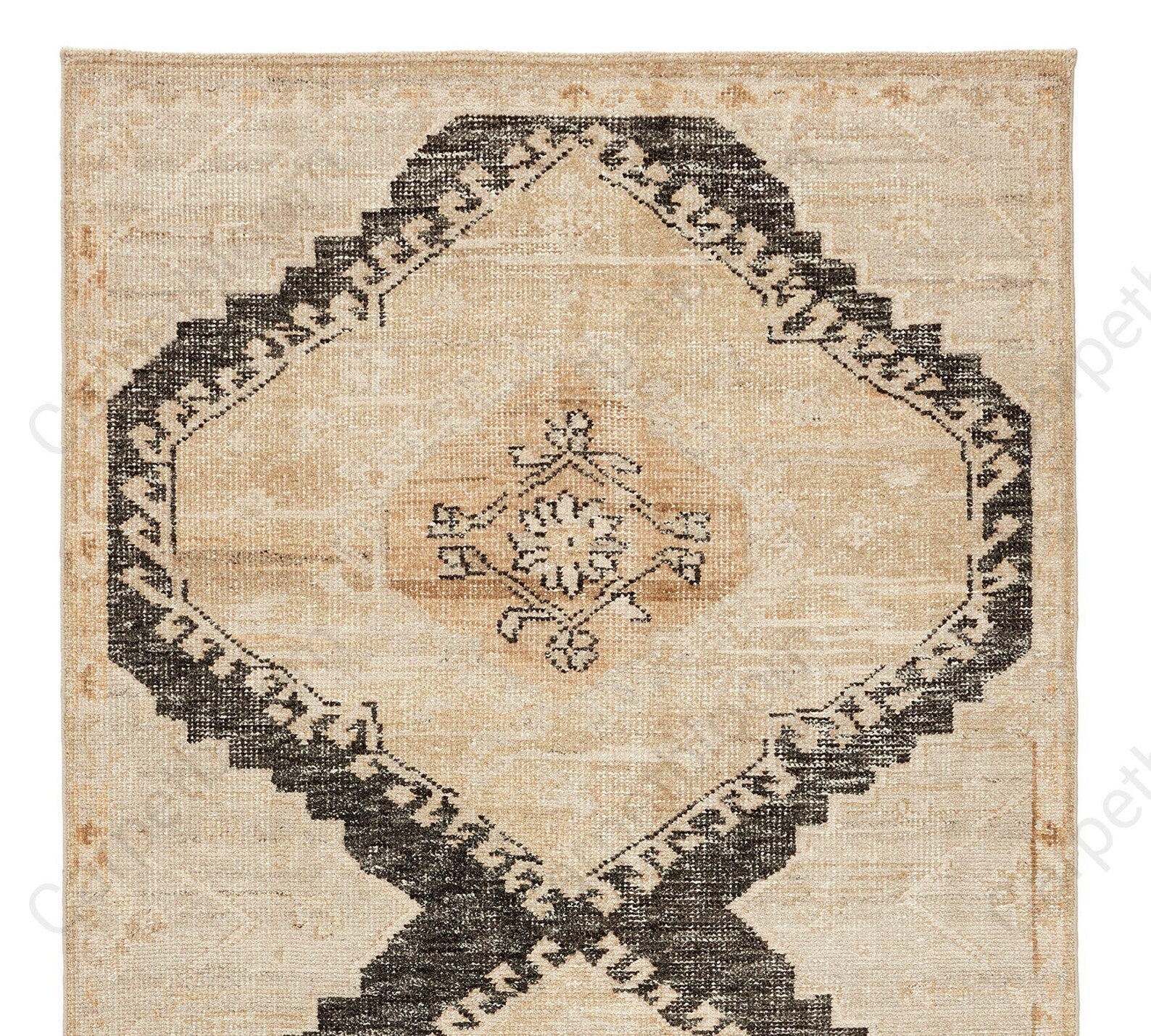 6x9 ft Ready to ship - Beige and Black Demitria Hand Knotted Wool Rug