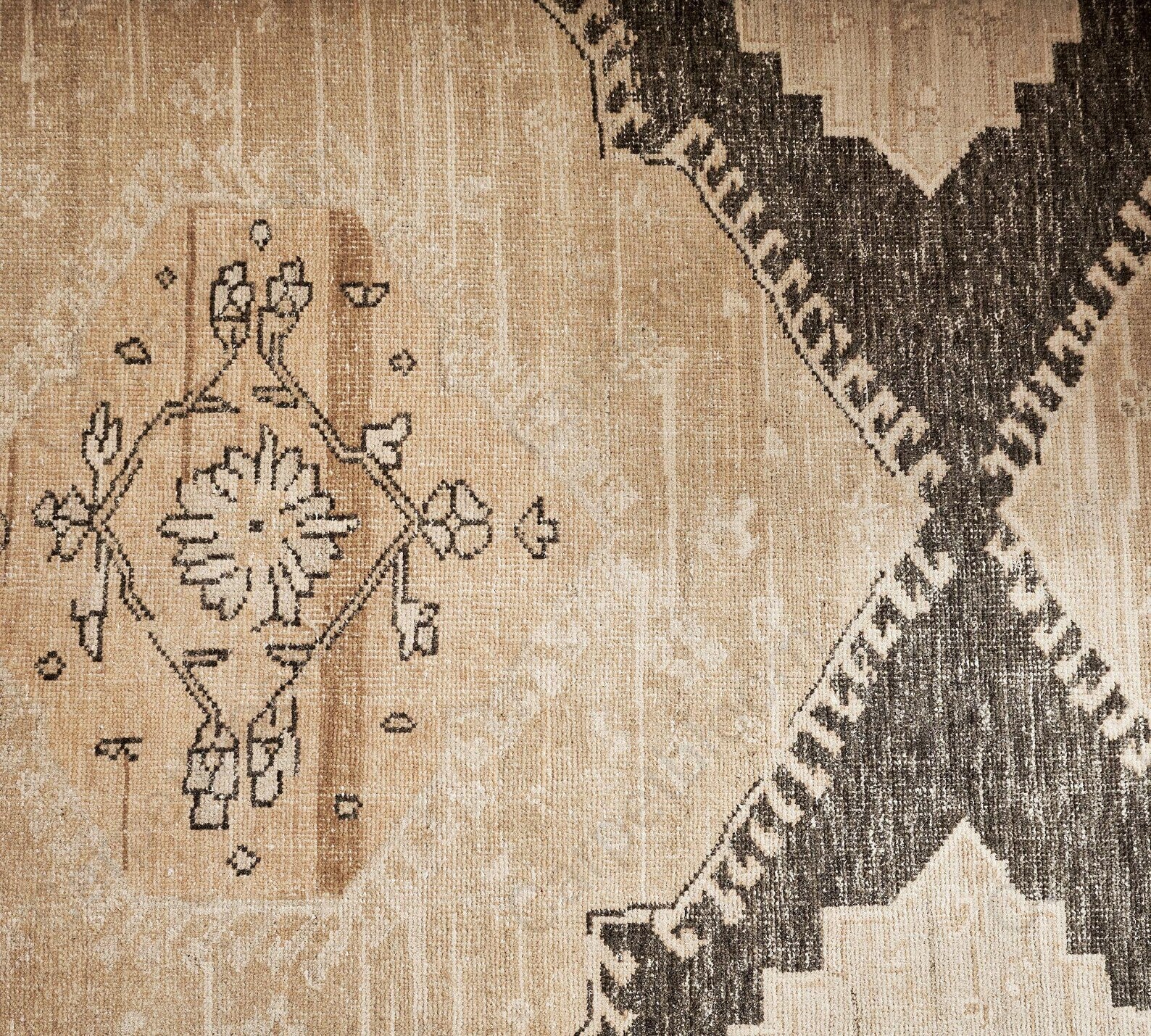 6x9 ft Ready to ship - Beige and Black Demitria Hand Knotted Wool Rug