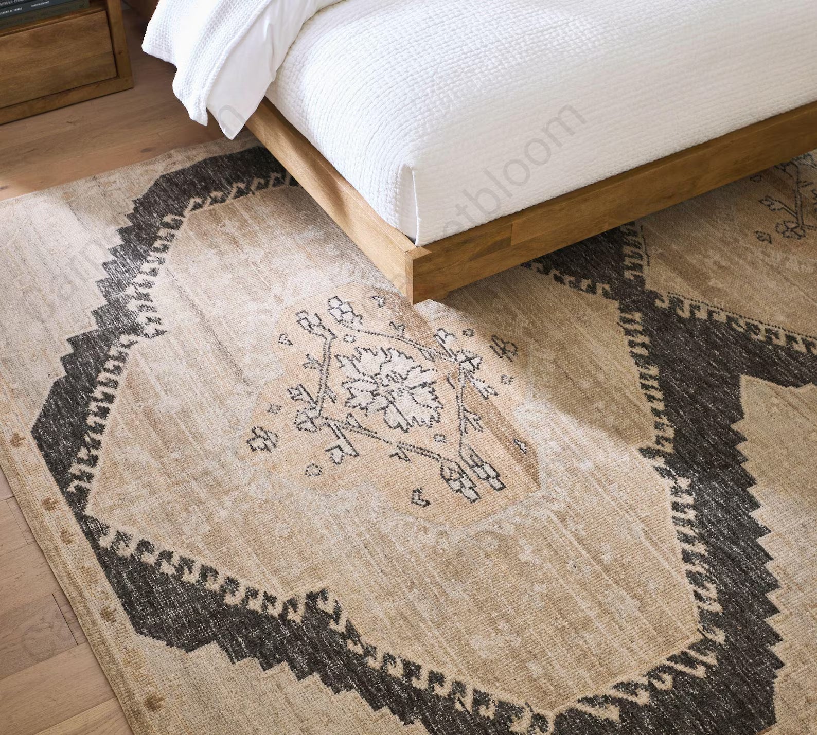 6x9 ft Ready to ship - Beige and Black Demitria Hand Knotted Wool Rug