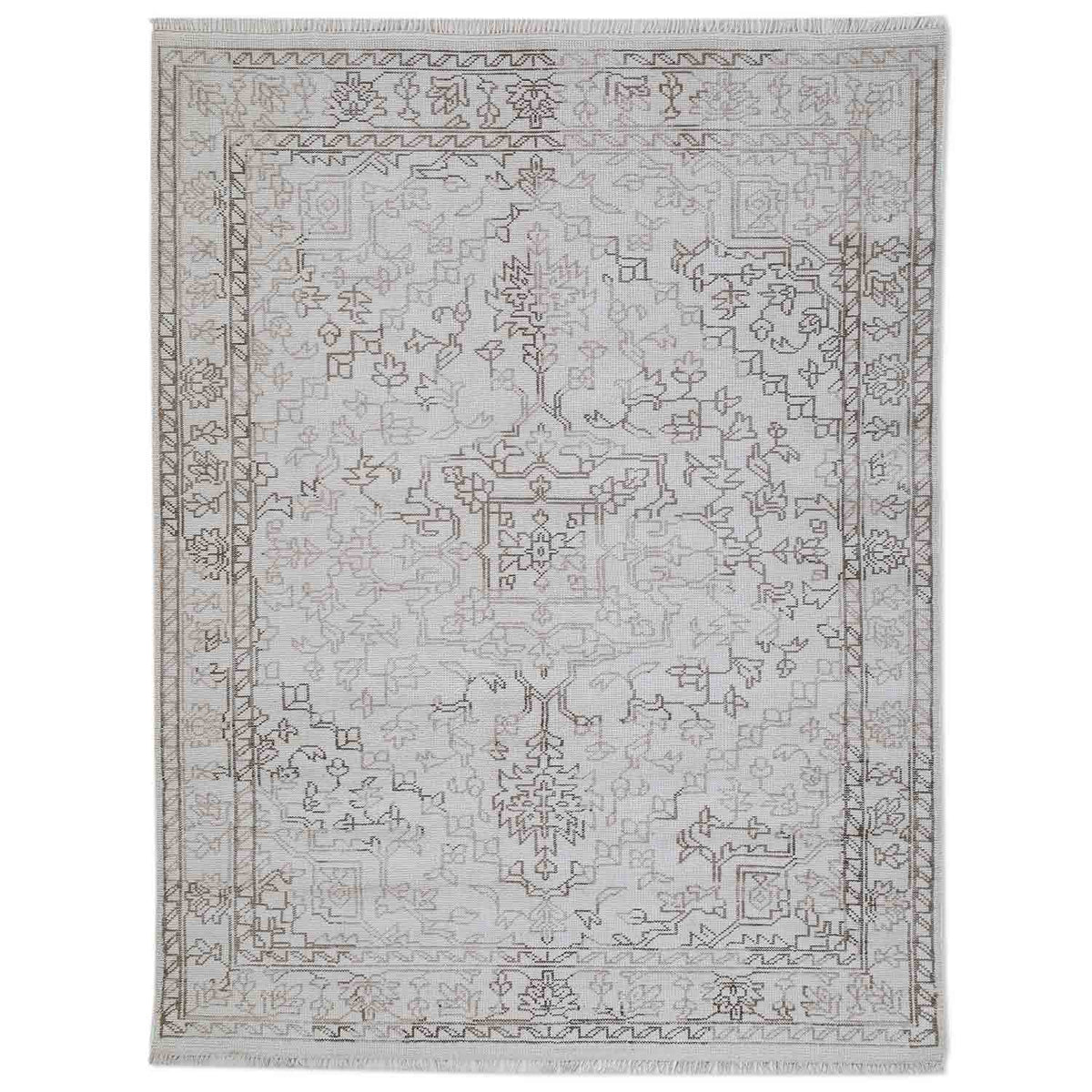 Off White Woollen Hand Knotted Rug