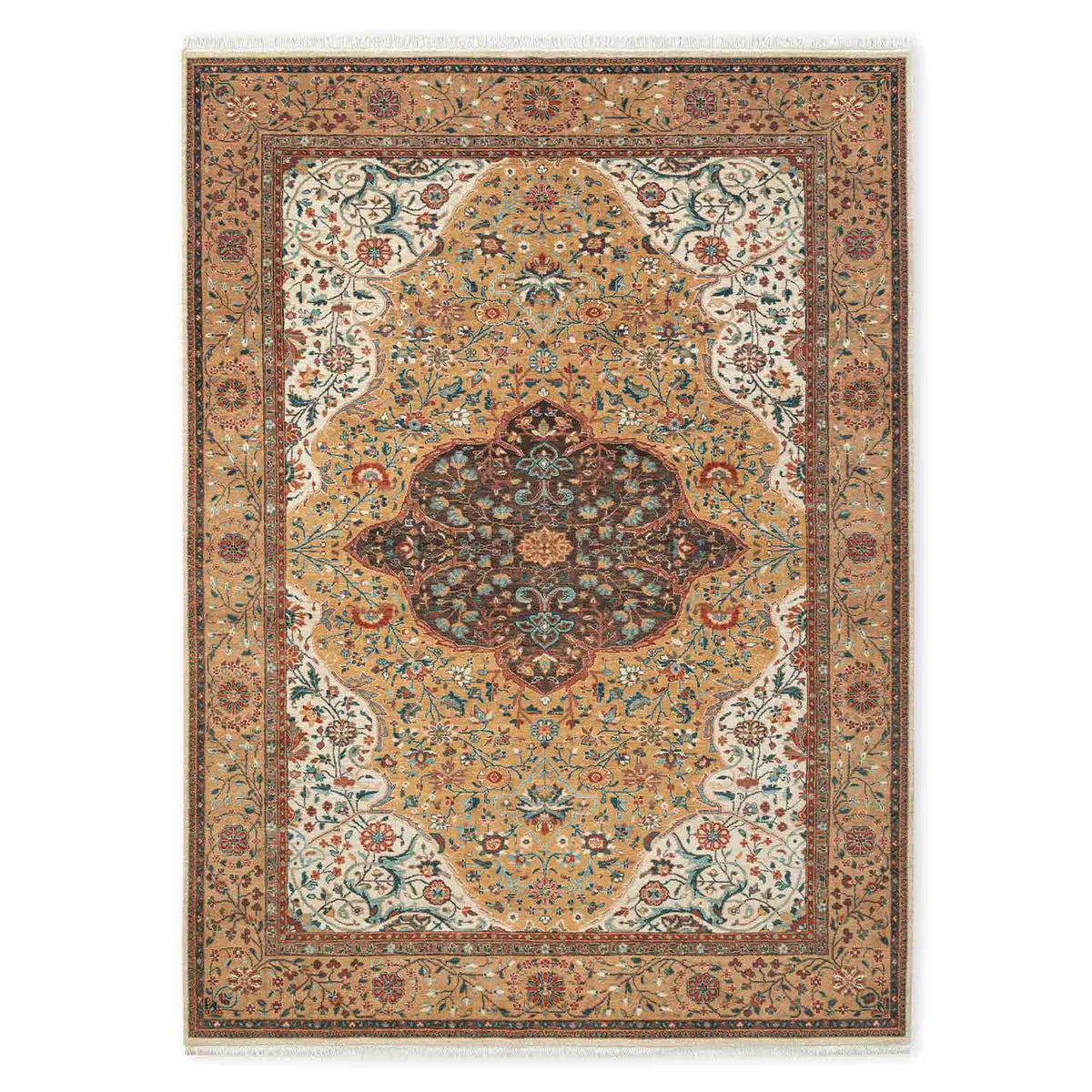 Traditional Dark Beige Woollen Hand Knotted Rug