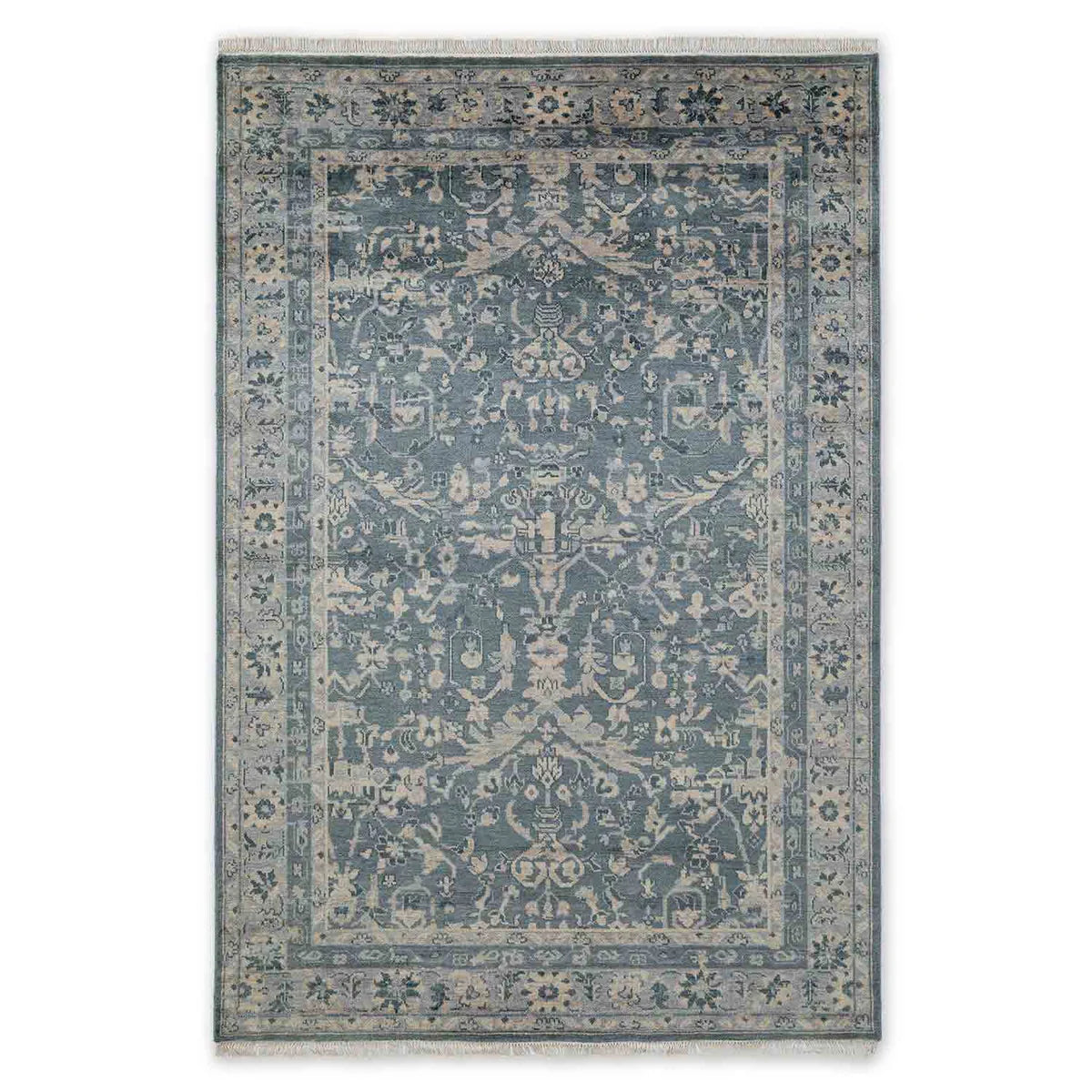 Teal Green Woollen Hand Knotted Rug