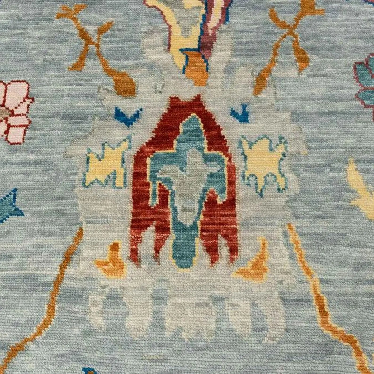 Handmade Blue Green Oushak Wool Rug – Turkish Vintage Carpet with Multicolor Floral Design for Living Room or Bedroom Hand Knotted décor rug