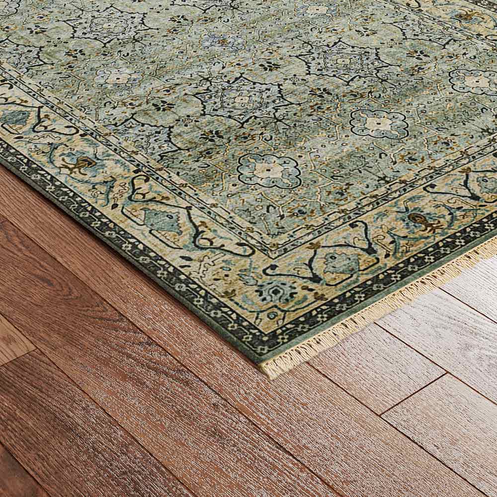 Green New Zealand Wool Hand Knotted Premium Rug