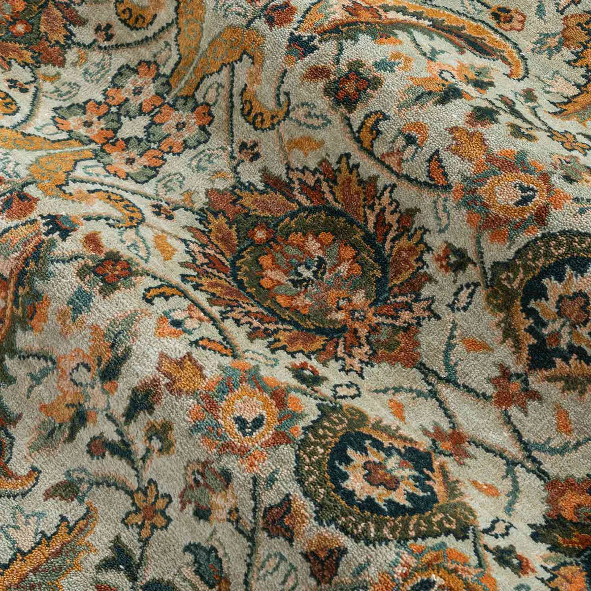 Beige Teal Border Woollen Premium Hand Knotted Rug