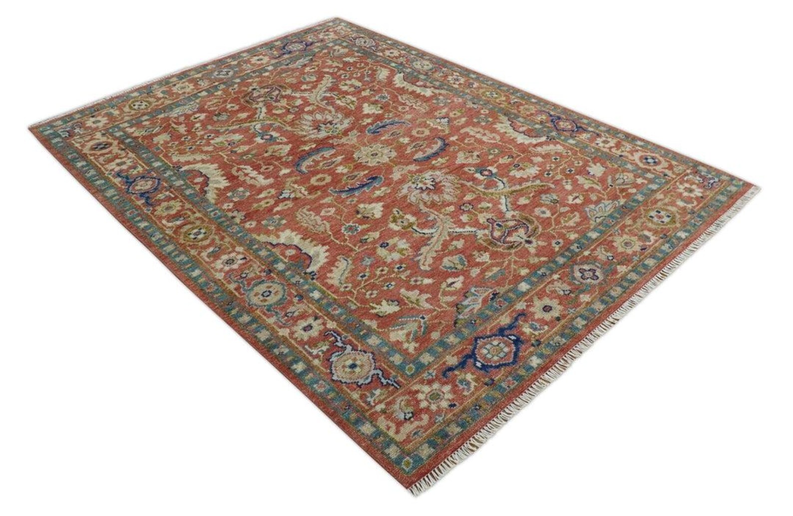 Hand Knotted Multicolor Oushak Rug Elegant Charcoal Gray and Ivory Oushak Rug