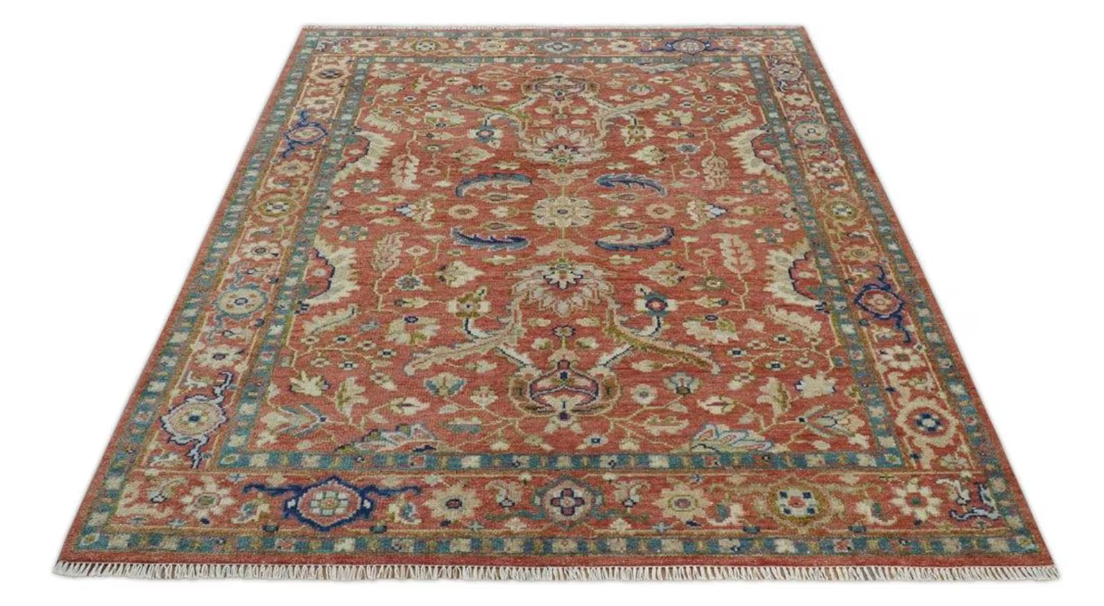 Hand Knotted Multicolor Oushak Rug Elegant Charcoal Gray and Ivory Oushak Rug