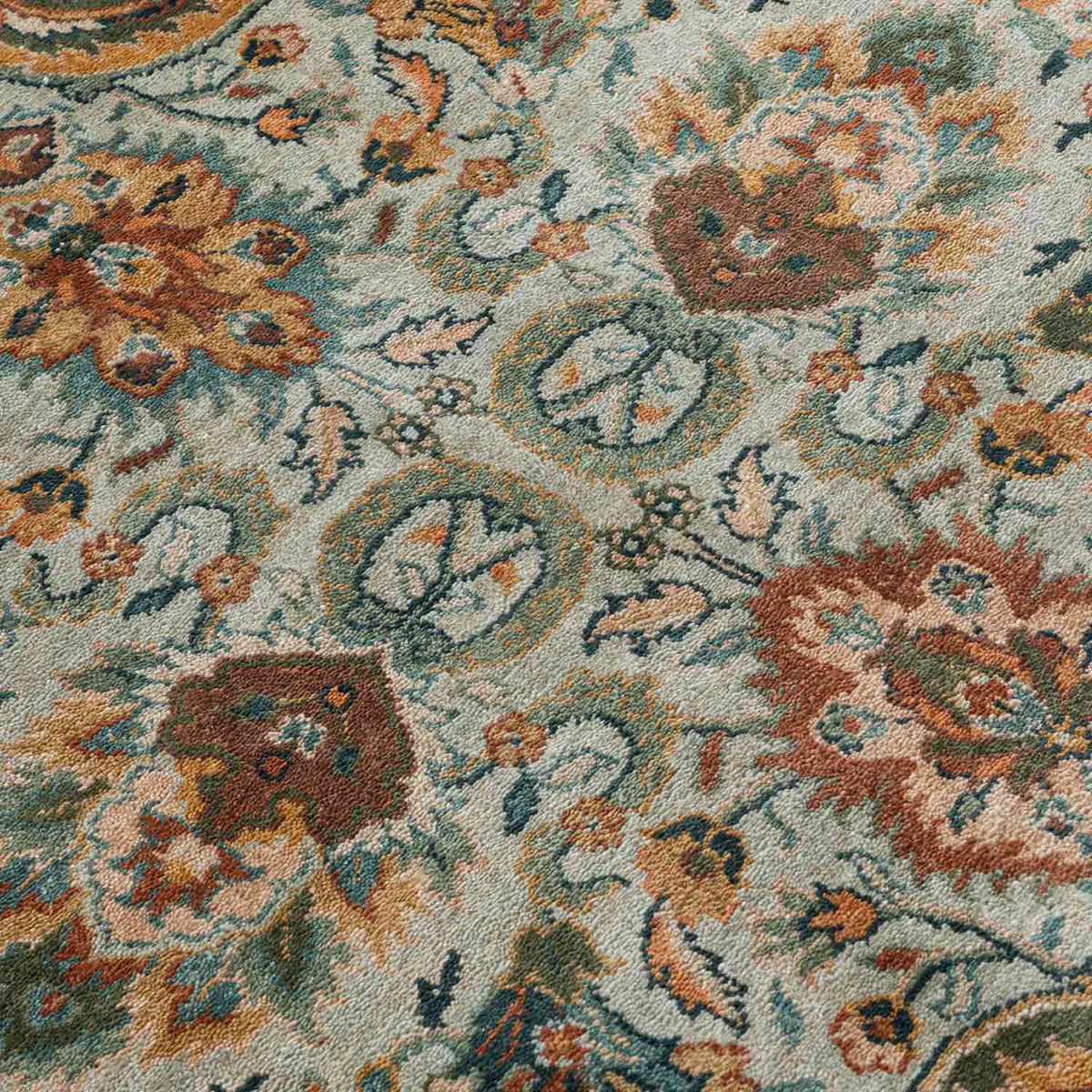 Beige Teal Border Woollen Premium Hand Knotted Rug
