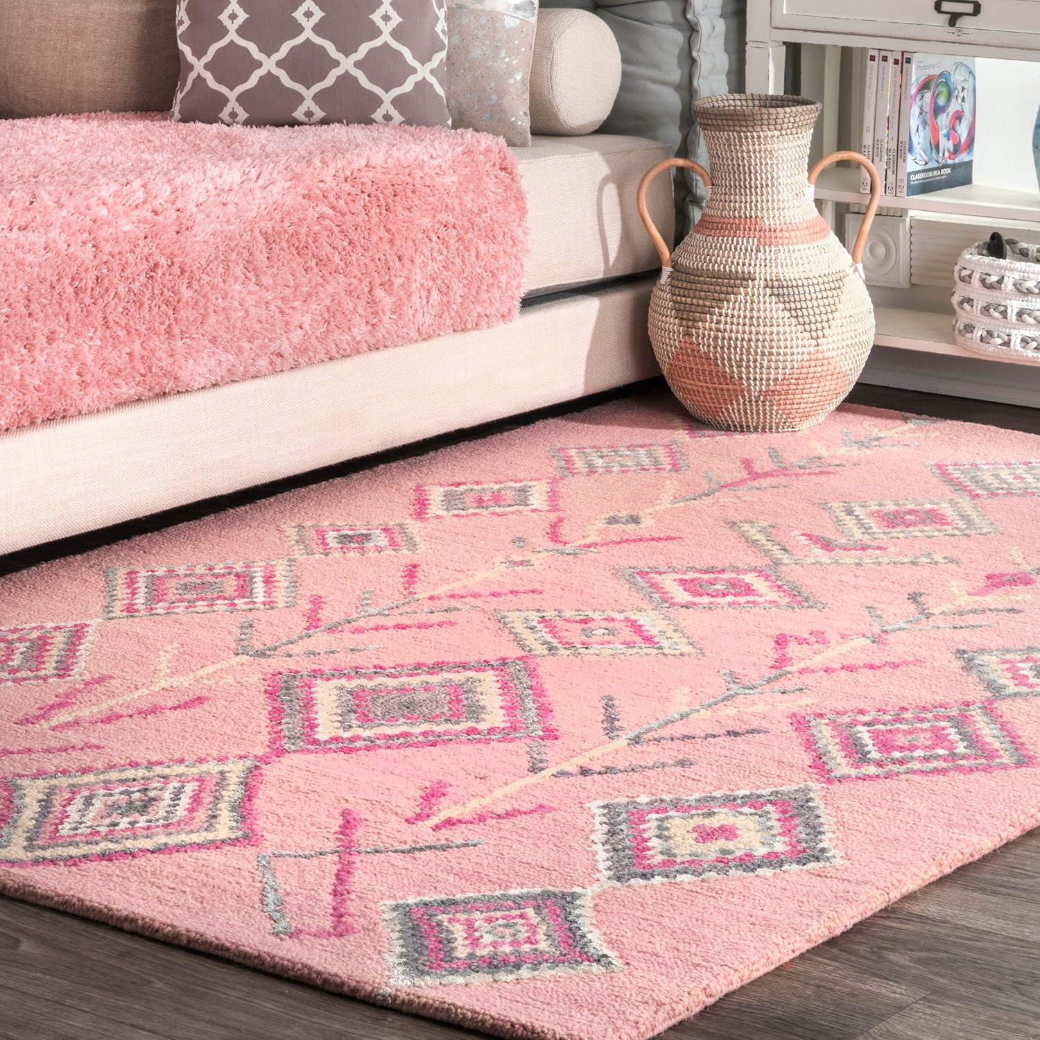 Hand-Tufted Belini Hand Tufted Wool Area Rug, 5' x 8', Pink