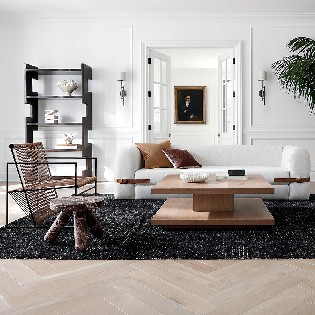 Jet Black & Charcoal Oushak Rug Hand Knotted Wool Rug
