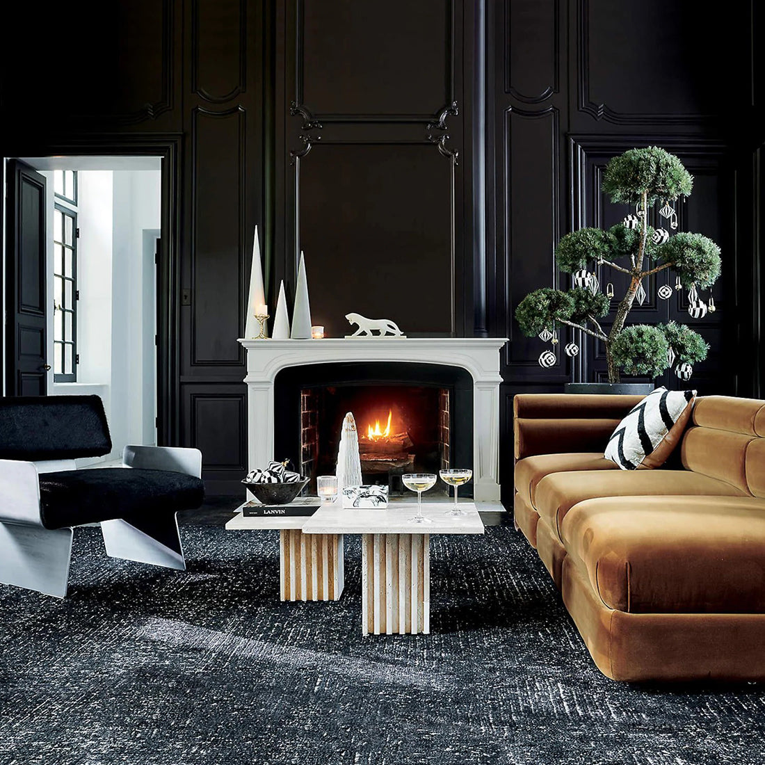 Jet Black & Charcoal Oushak Rug Hand Knotted Wool Rug