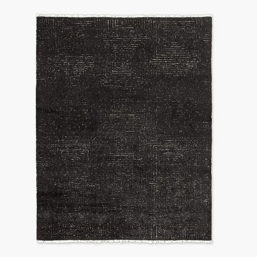 Hand Knotted Wool Rug, Oushak Rug Jet Black & Charcoal Oushak Rug Modern Geometric Distressed Carpet Modern Custom Sizes 5x8 6x9 8x10 9x12