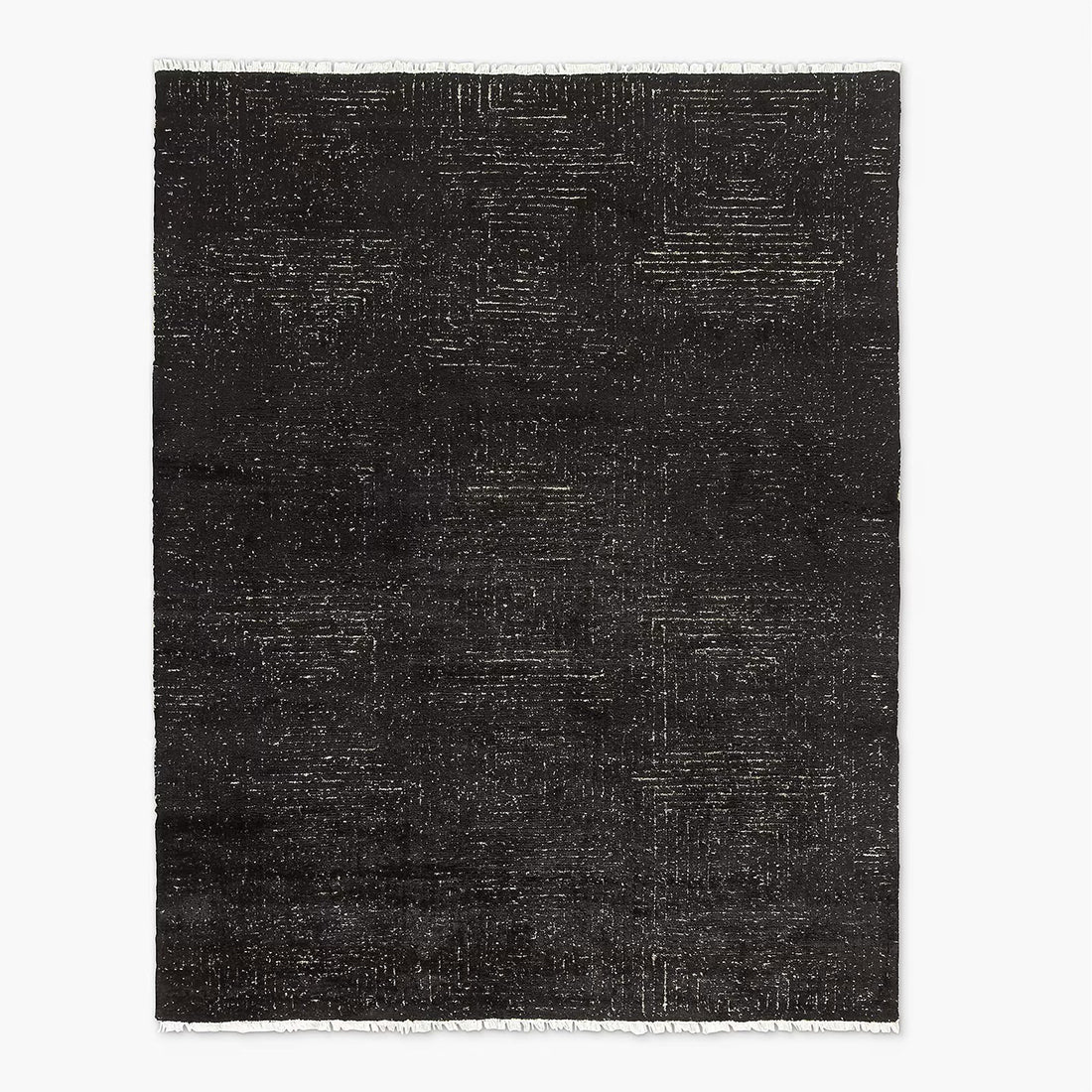 Hand Knotted Wool Rug, Oushak Rug Jet Black & Charcoal Oushak Rug Modern Geometric Distressed Carpet Modern Custom Sizes 5x8 6x9 8x10 9x12