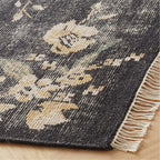 Hand Knotted Wool Rug, Oushak Rug Charcoal Black Floral Oushak Rug Modern Geometric Distressed Carpet Modern Custom Sizes 5x8 6x9 8x10 9x12