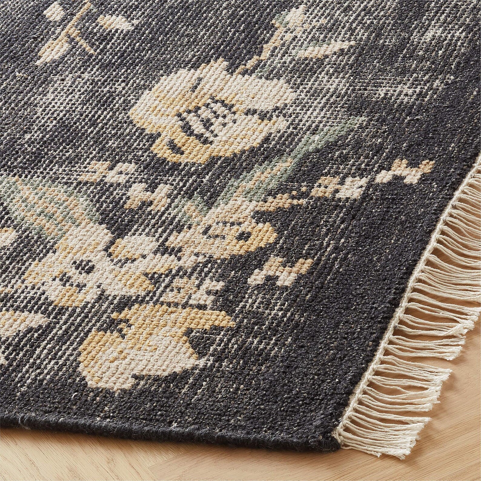 Hand Knotted Wool Rug, Oushak Rug Charcoal Black Floral Oushak Rug Modern Geometric Distressed Carpet Modern Custom Sizes 5x8 6x9 8x10 9x12