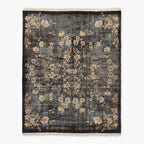 Hand Knotted Wool Rug, Oushak Rug Charcoal Black Floral Oushak Rug Modern Geometric Distressed Carpet Modern Custom Sizes 5x8 6x9 8x10 9x12