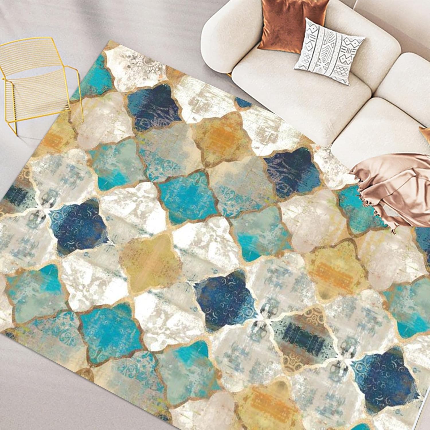Hand-Tufted Blue,4x6 Feet,Suitable for Bedroom,Living Room,Apartment,Machine Washable Non-Slip Soft Modern Interior Rug,Smudge-Proof,Non-Shedding