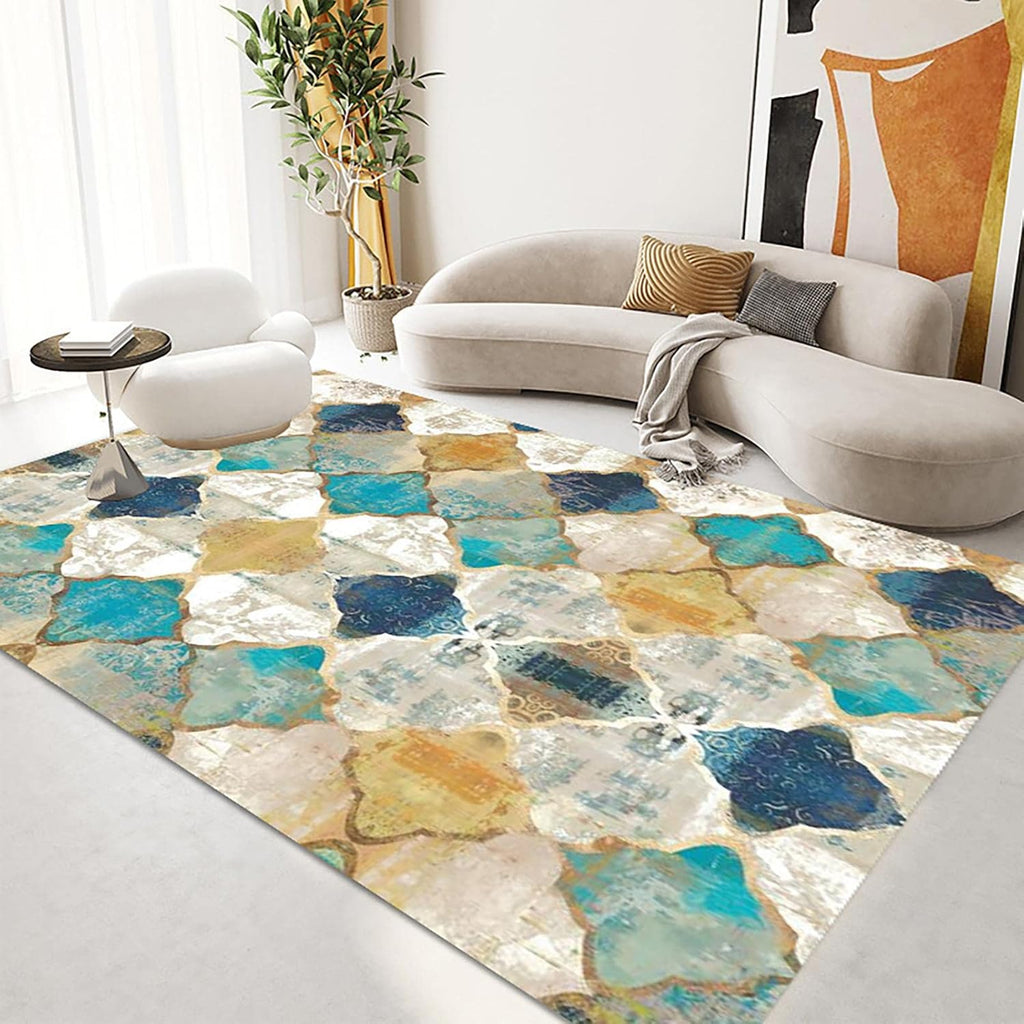 Hand-Tufted Blue,4x6 Feet,Suitable for Bedroom,Living Room,Apartment,Machine Washable Non-Slip Soft Modern Interior Rug,Smudge-Proof,Non-Shedding