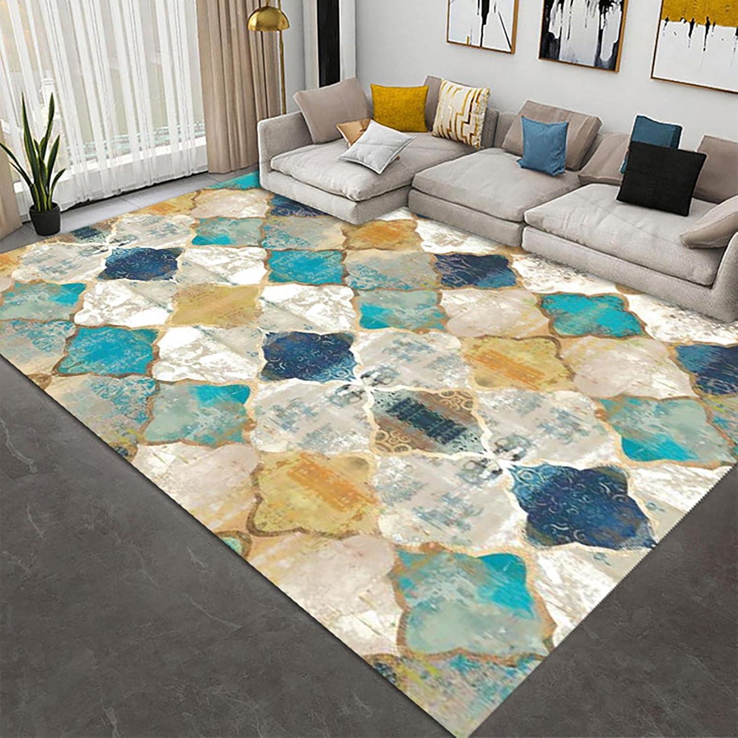 Hand-Tufted Blue,4x6 Feet,Suitable for Bedroom,Living Room,Apartment,Machine Washable Non-Slip Soft Modern Interior Rug,Smudge-Proof,Non-Shedding