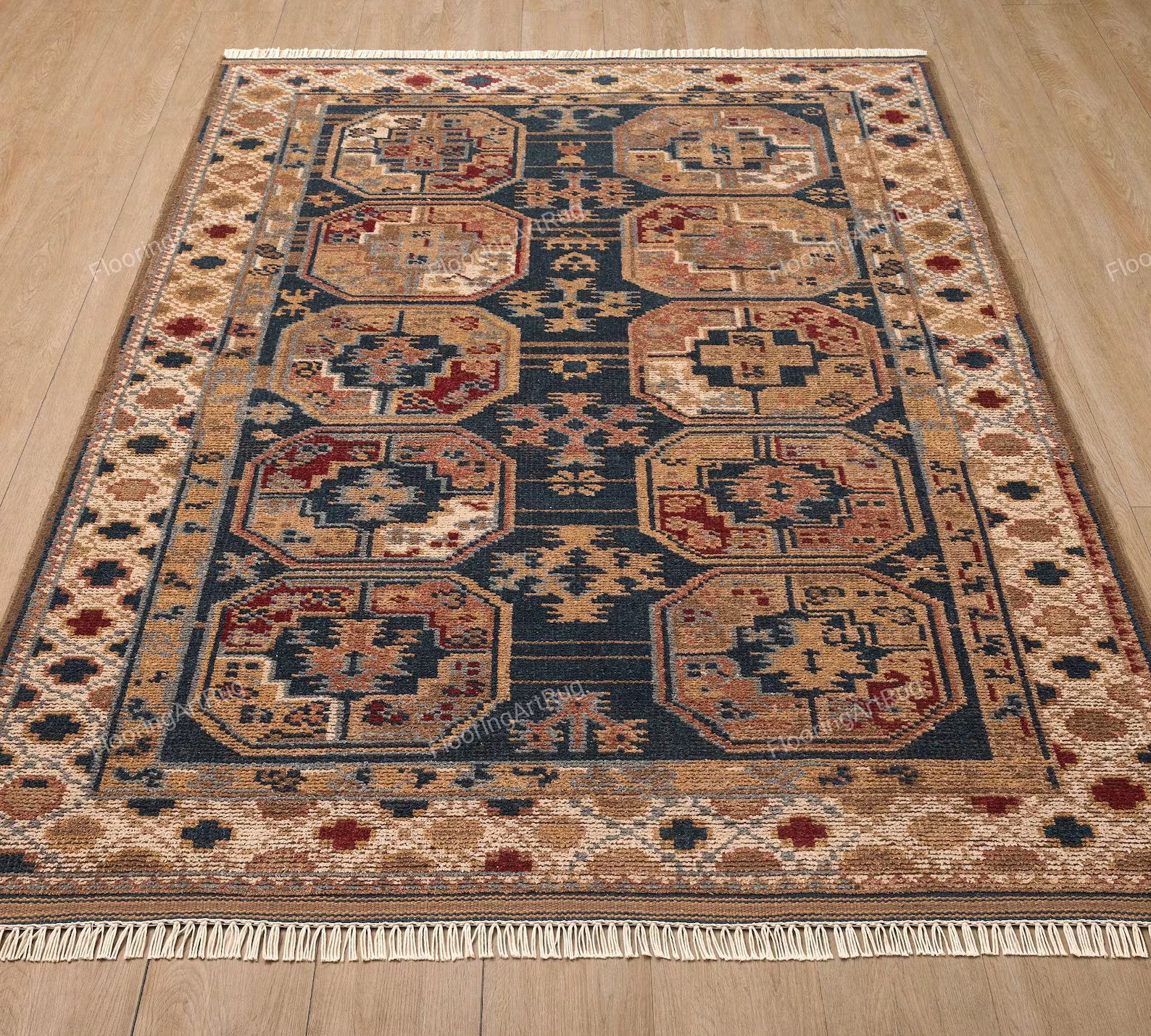 Hand Knotted Wool Rug, Oushak Rug Navy blue Oushak Rug Modern Geometric Carpet