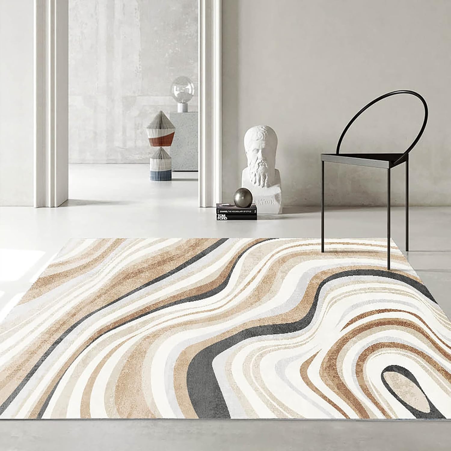 Hand-Tufted Cream and Brown,4x6 Feet,Suitable for Bedroom,Living Room,Apartment,Machine Washable Non-Slip Soft Modern Interior Rug,Smudge-Proof,Non-Shedding