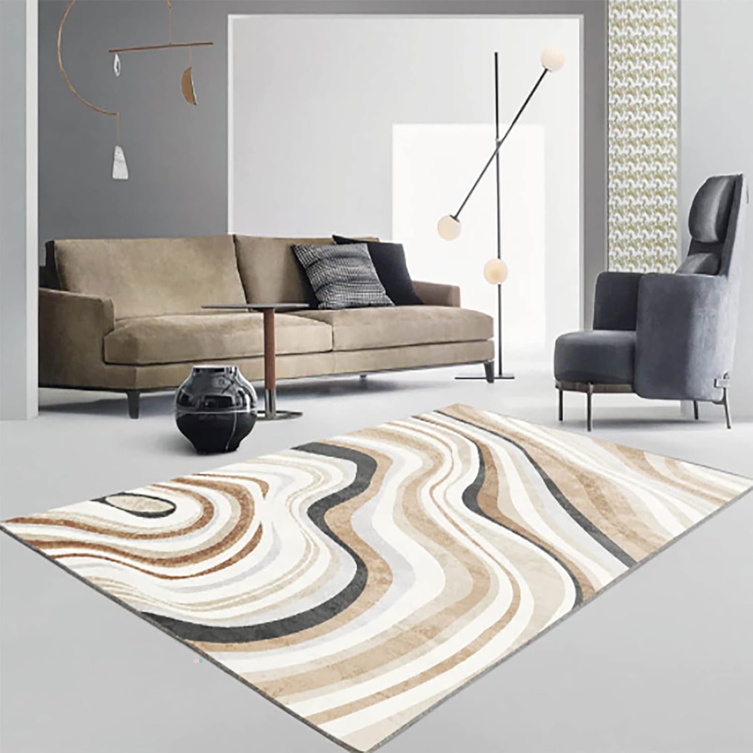 Hand-Tufted Cream and Brown,4x6 Feet,Suitable for Bedroom,Living Room,Apartment,Machine Washable Non-Slip Soft Modern Interior Rug,Smudge-Proof,Non-Shedding