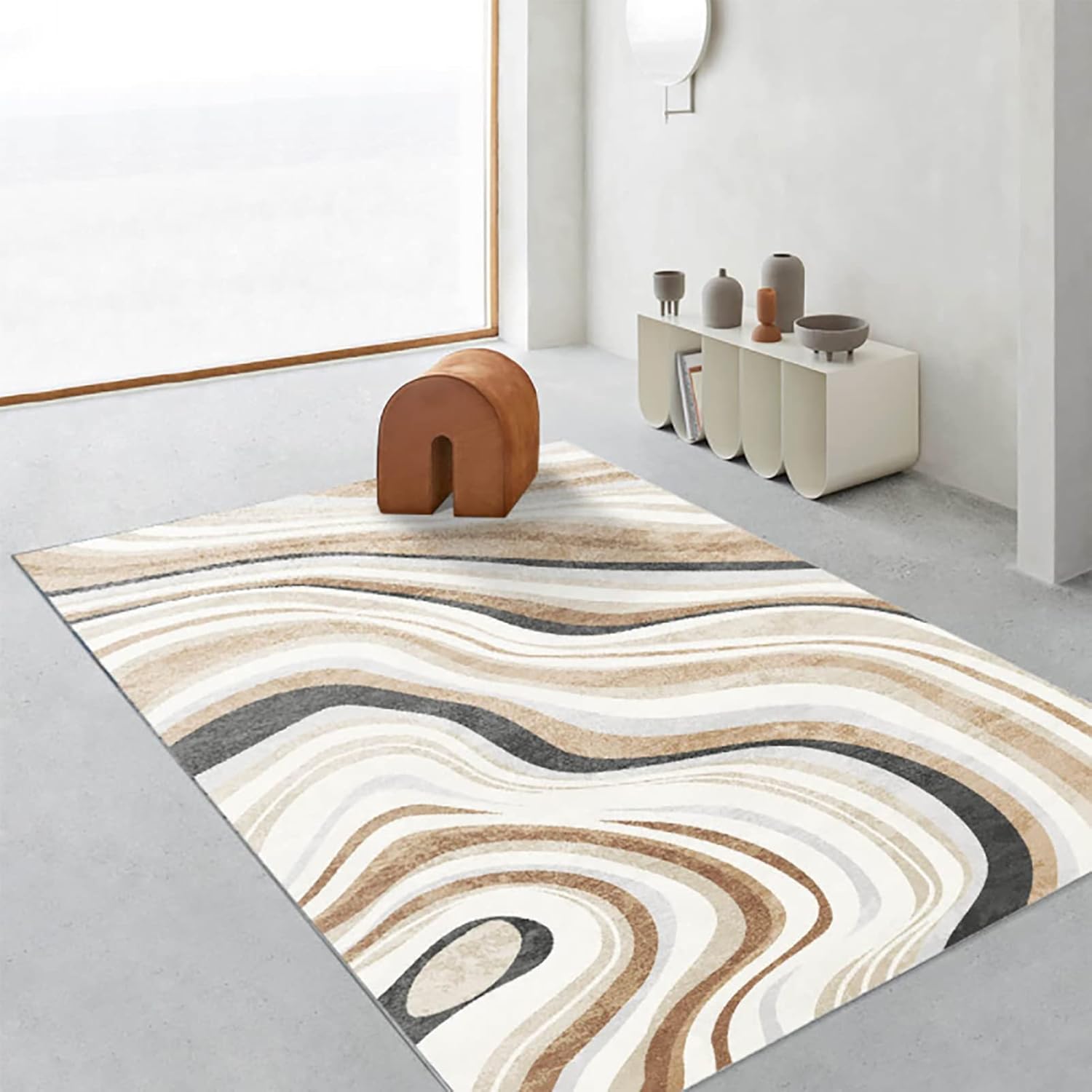 Hand-Tufted Cream and Brown,4x6 Feet,Suitable for Bedroom,Living Room,Apartment,Machine Washable Non-Slip Soft Modern Interior Rug,Smudge-Proof,Non-Shedding