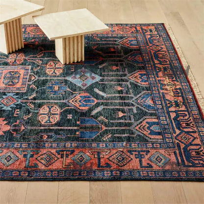 Hand Knotted Red/Blue Area Rug Oushak Rug Turkish Woolen Rug Thick Pile Soft Knotted Rug Large Area Rug 6x9 7x10 8x10 9x12 10x14