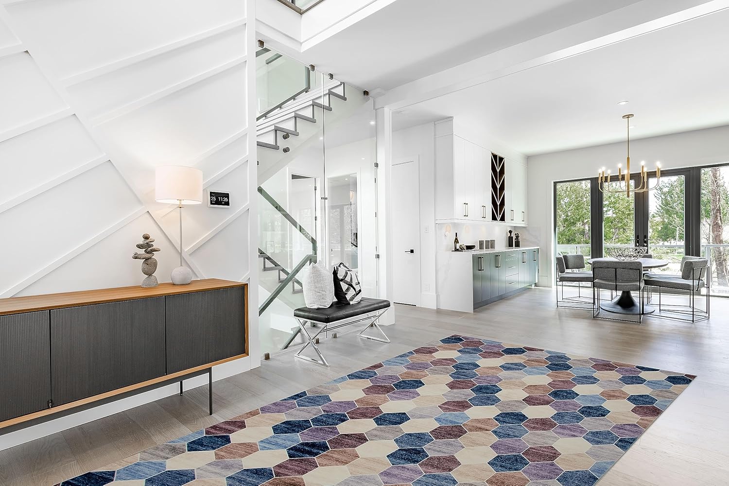 Hand-Tufted Eclipse Modern Checkered Geometric Purple Cream Indoor Soft Area Rug for Living Room, Bedroom, Dining Room, and Office - 5' x 8' (Exact Size: 5'3" X 7'7")