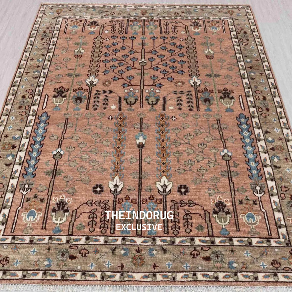 Hand Knotted Wool Rug, Oushak Rug Rust Orange Sage Accent Oushak Rug Modern Geometric Distressed Carpet Sizes 5x8 6x9 8x10 9x12