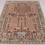 Hand Knotted Wool Rug, Oushak Rug Rust Orange Sage Accent Oushak Rug Modern Geometric Distressed Carpet Sizes 5x8 6x9 8x10 9x12