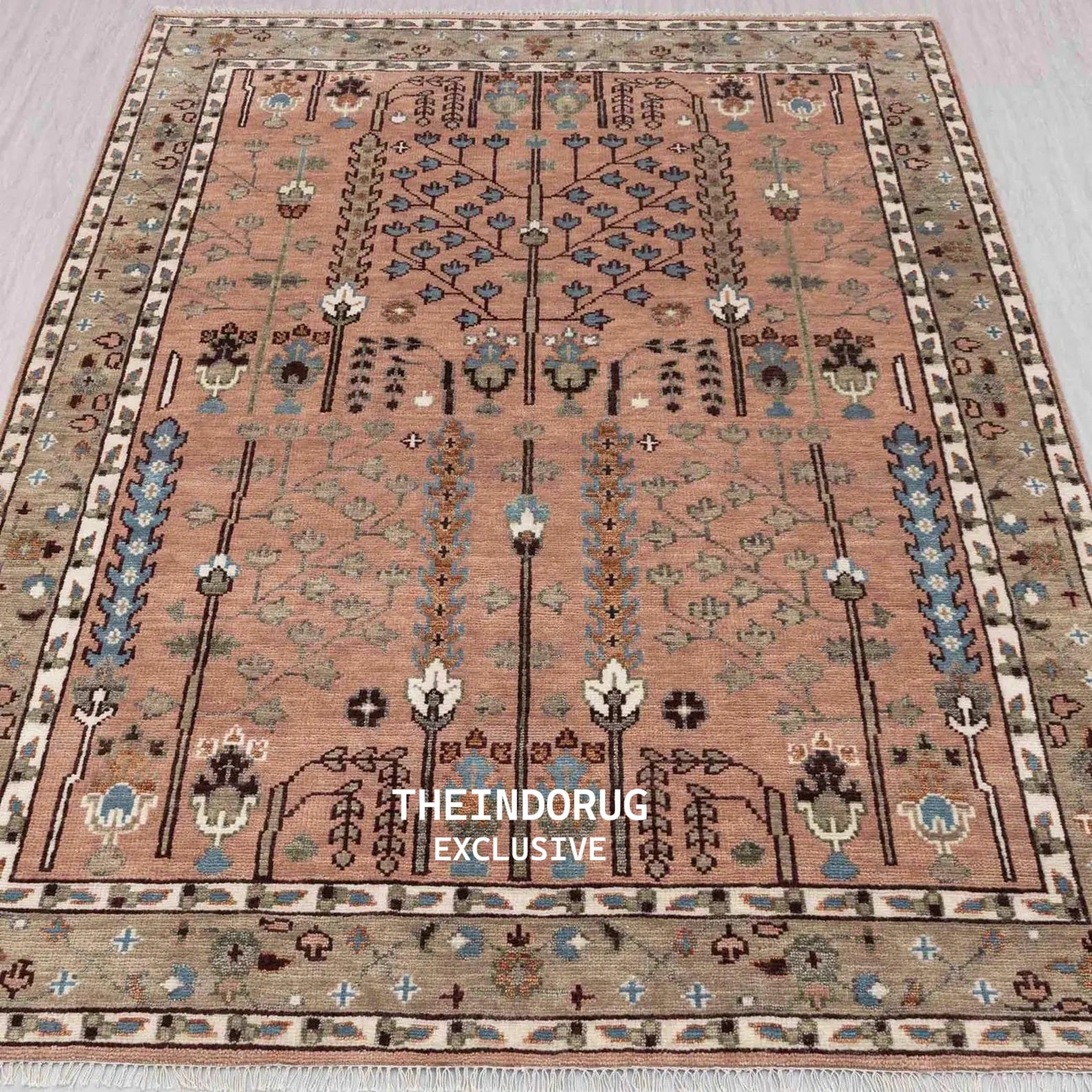 Hand Knotted Wool Rug, Oushak Rug Rust Orange Sage Accent Oushak Rug Modern Geometric Distressed Carpet Sizes 5x8 6x9 8x10 9x12