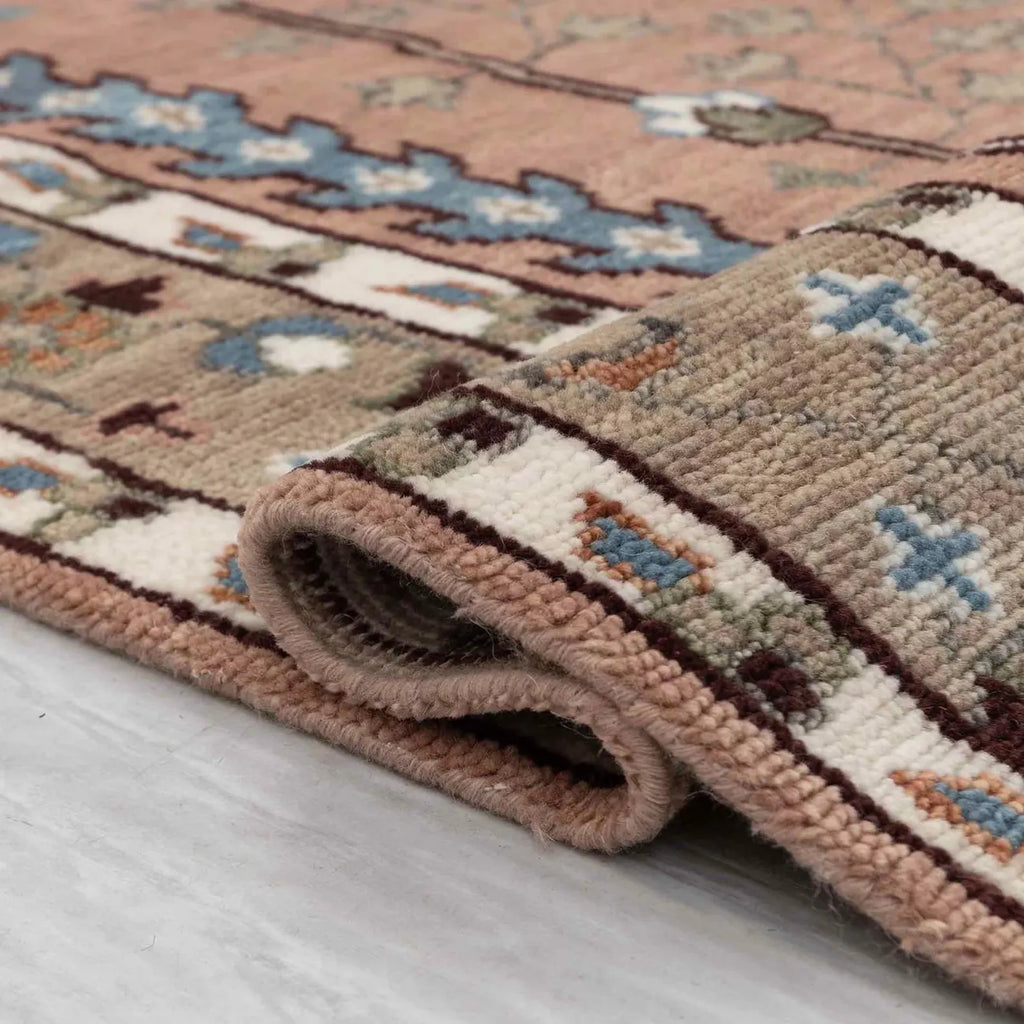 Hand Knotted Wool Rug, Oushak Rug Rust Orange Sage Accent Oushak Rug Modern Geometric Distressed Carpet Sizes 5x8 6x9 8x10 9x12