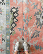 Low Pile Hand Knotted Floral Red Luxury Rug Oushak Rug Geometric Knotted Rug Bedroom, Living, Area Modern Oushak Rug/ Large Area/Muted Oushak Rug