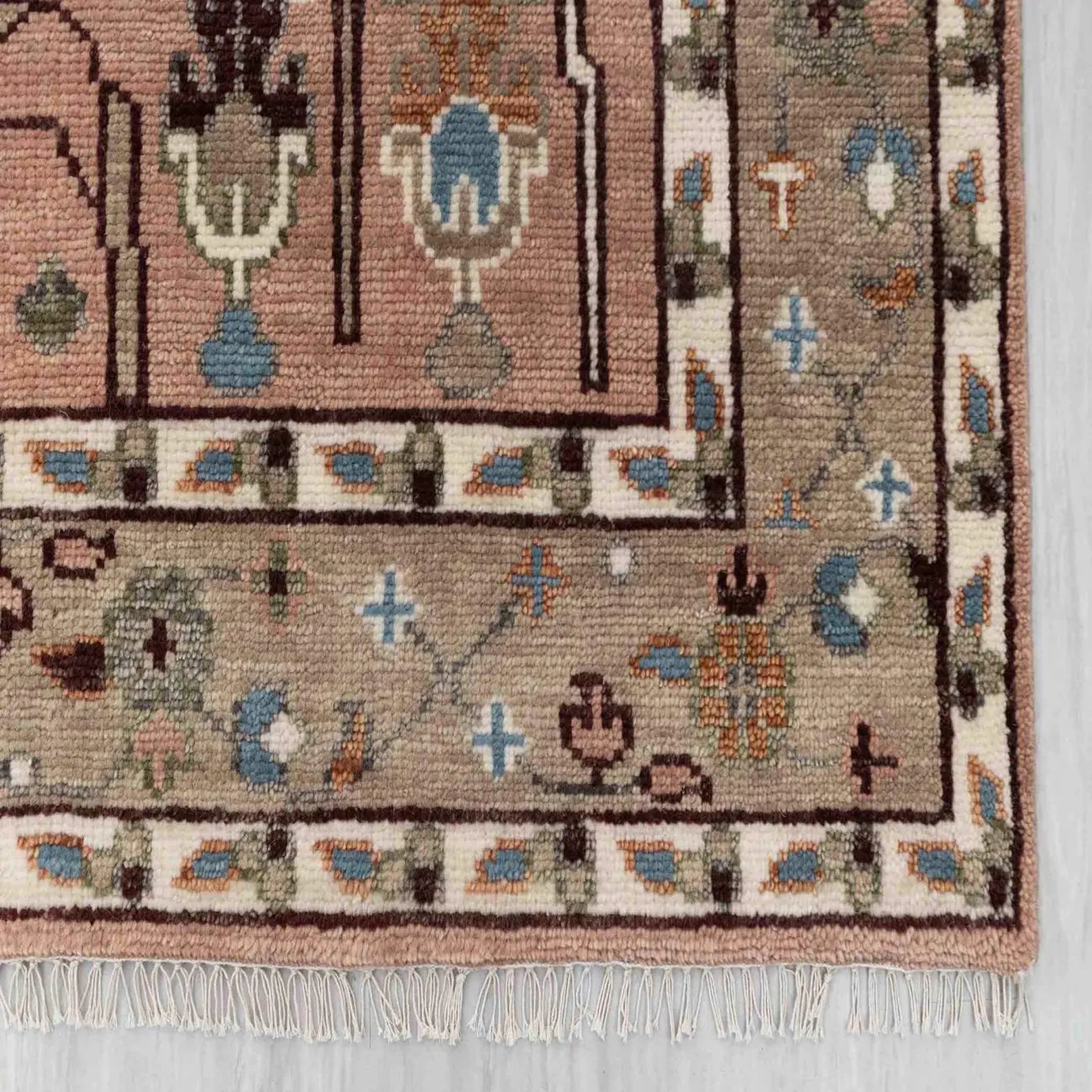 Hand Knotted Wool Rug, Oushak Rug Rust Orange Sage Accent Oushak Rug Modern Geometric Distressed Carpet Sizes 5x8 6x9 8x10 9x12