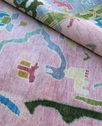 Low Pile Hand Knotted Floral Pink Luxury Rug Oushak Rug Geometric Knotted Rug Bedroom, Living, Area Modern Oushak Rug/ Large Area/Muted Oushak Rug