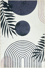 Hand-Tufted Modern Living Room Rug Washable 5x7 Rug, Black Boho Cute Aesthetic Area Rugs Carpet for Bedroom Dining Room Office, Vintage Abstract Leaves Thin Indoor Entryway Rug Carpet