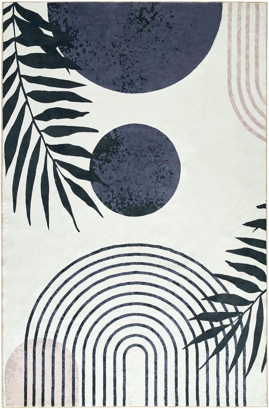 Hand-Tufted Modern Living Room Rug Washable 5x7 Rug, Black Boho Cute Aesthetic Area Rugs Carpet for Bedroom Dining Room Office, Vintage Abstract Leaves Thin Indoor Entryway Rug Carpet