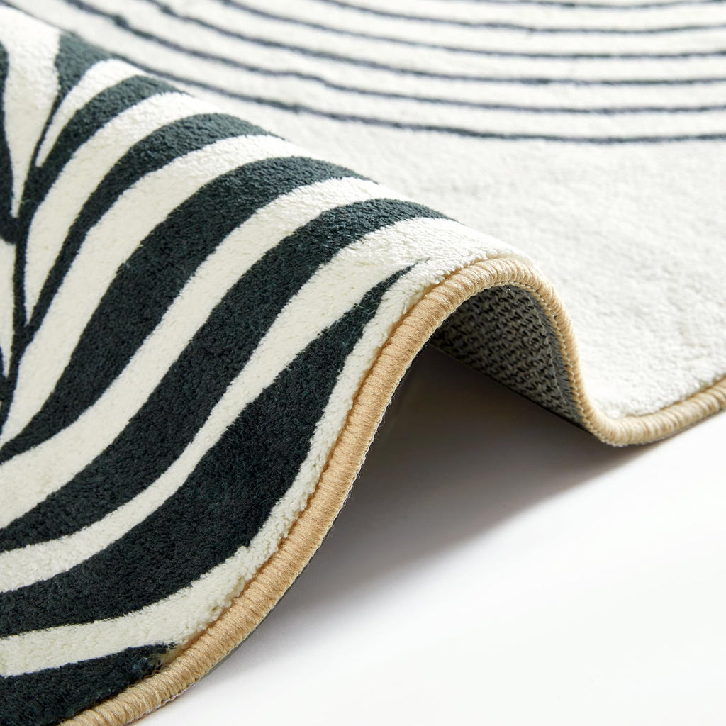 Hand-Tufted Modern Living Room Rug Washable 5x7 Rug, Black Boho Cute Aesthetic Area Rugs Carpet for Bedroom Dining Room Office, Vintage Abstract Leaves Thin Indoor Entryway Rug Carpet