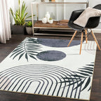 Hand-Tufted Modern Living Room Rug Washable 5x7 Rug, Black Boho Cute Aesthetic Area Rugs Carpet for Bedroom Dining Room Office, Vintage Abstract Leaves Thin Indoor Entryway Rug Carpet