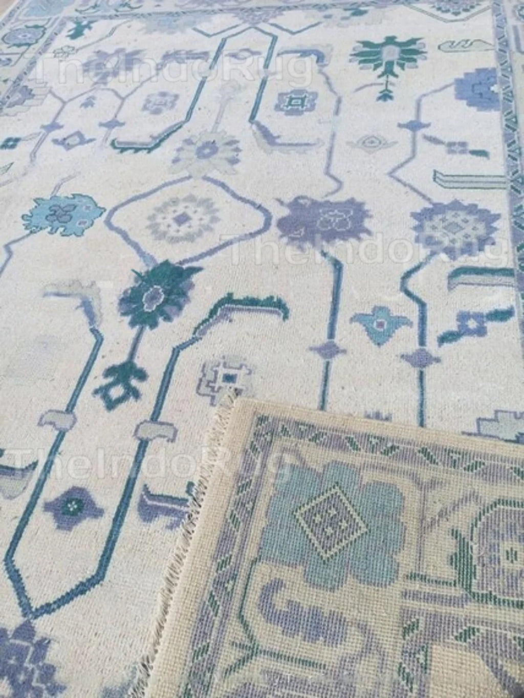 White Floral Contemporary Area Low Pile Rug Hand Knotted Oushak Rug Bedroom, Hallway, Living Room, Dinning Room, Stair Rug Kids Rugs, Home