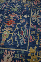 Low Pile Blue Contempory Hand Knotted Oushak Rug Carpet Floral Oushak Rug Rug Hallway Rugs 100% Wool Rug 8X10, 9X12, 10X14 12X15, 12X18 Made To Order