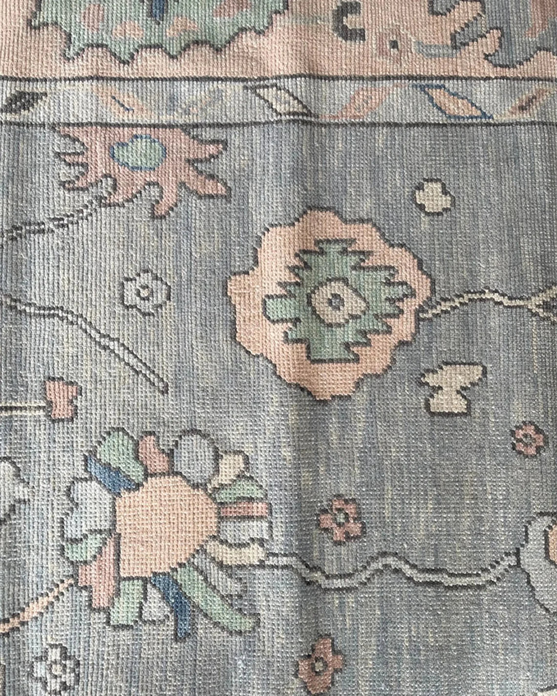 Gray Hand Knotted 8x10 Floral Area Low Pile Rug Farmhouse Rug, Abstract Runner Rug Vintage Home Decor Rug 8x10 Bedroom, Living Room, Hallway, Office