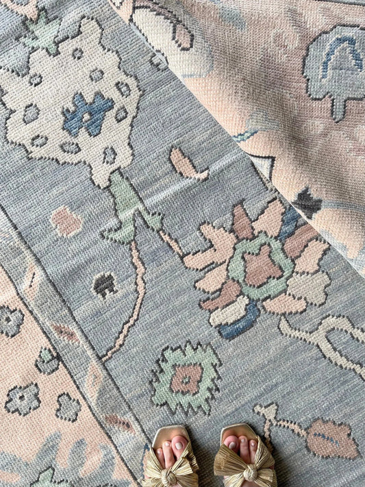 Gray Hand Knotted 8x10 Floral Area Low Pile Rug Farmhouse Rug, Abstract Runner Rug Vintage Home Decor Rug 8x10 Bedroom, Living Room, Hallway, Office