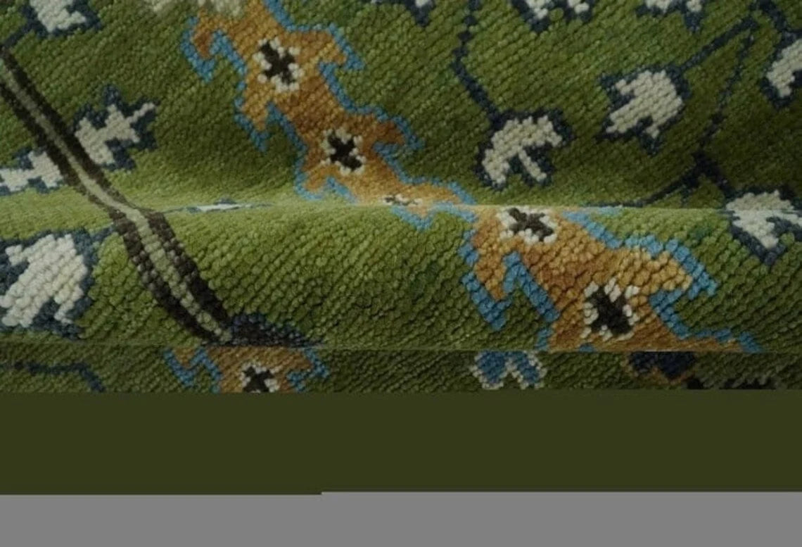 Hand Knotted Green And Ivory Traditional Turkish Vintage Wool Area Low Pile Rug Bedroom Rug Hallway Rug Living Room Rug Home Decor Rug 8X10, 9X12