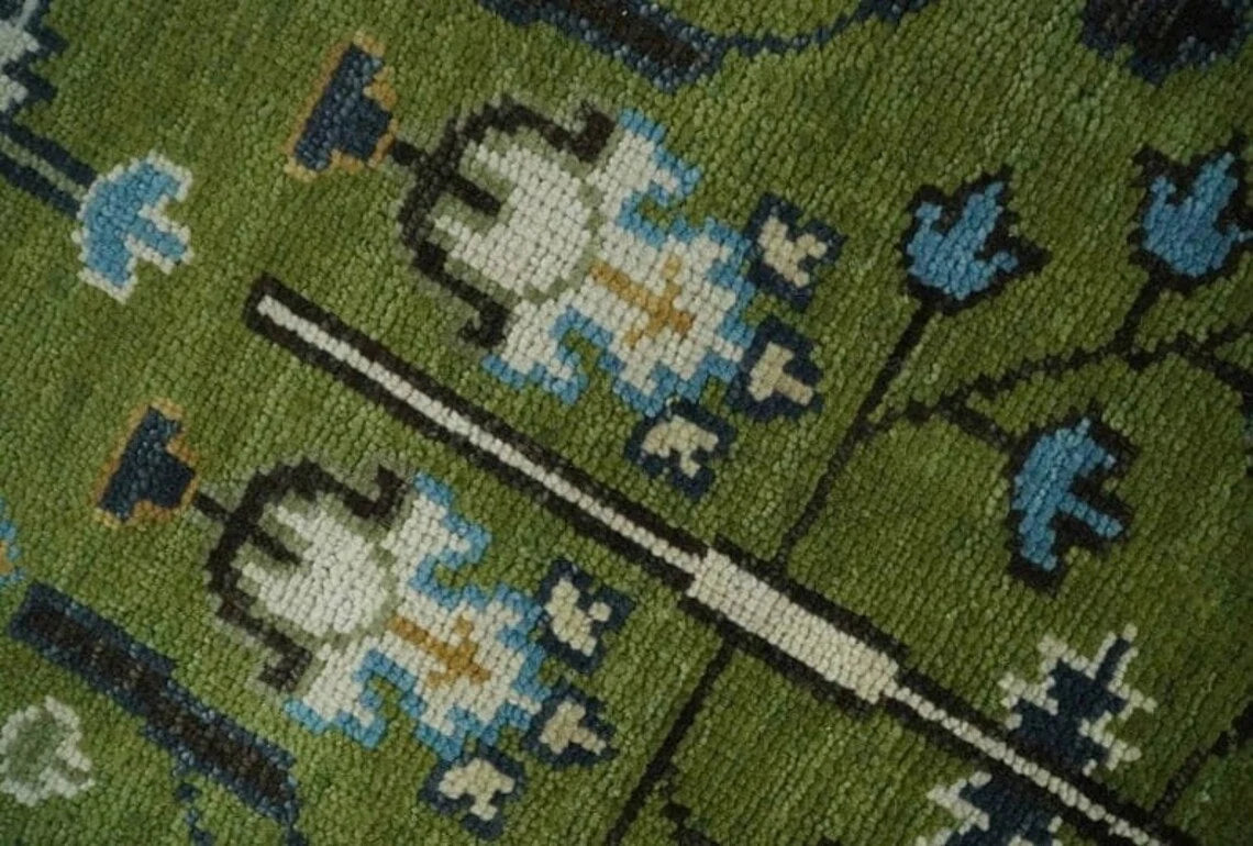 Hand Knotted Green And Ivory Traditional Turkish Vintage Wool Area Low Pile Rug Bedroom Rug Hallway Rug Living Room Rug Home Decor Rug 8X10, 9X12