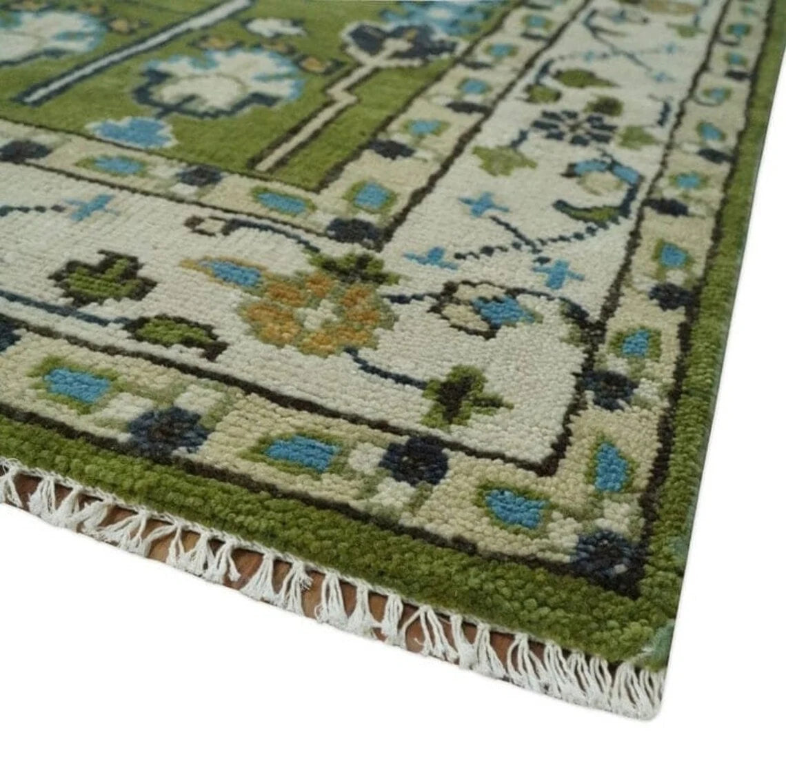 Hand Knotted Green And Ivory Traditional Turkish Vintage Wool Area Low Pile Rug Bedroom Rug Hallway Rug Living Room Rug Home Decor Rug 8X10, 9X12