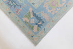 Lite Gray Border Blue Accent Oushak Rug 8x10 Area Low Pile Rug Turkish Rug Knots Bedroom Rug For Living Room Bedroom 5x8 6x9 8x10 9x12 10x14 12x15