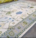 Low Pile Oushak Alive Green And White 8x10 Hand Knotted Rugs Green Acent Modern Rug | Living Room Rug Floral Oushak Rug 6x9, 8x10 Living Room Bedroom