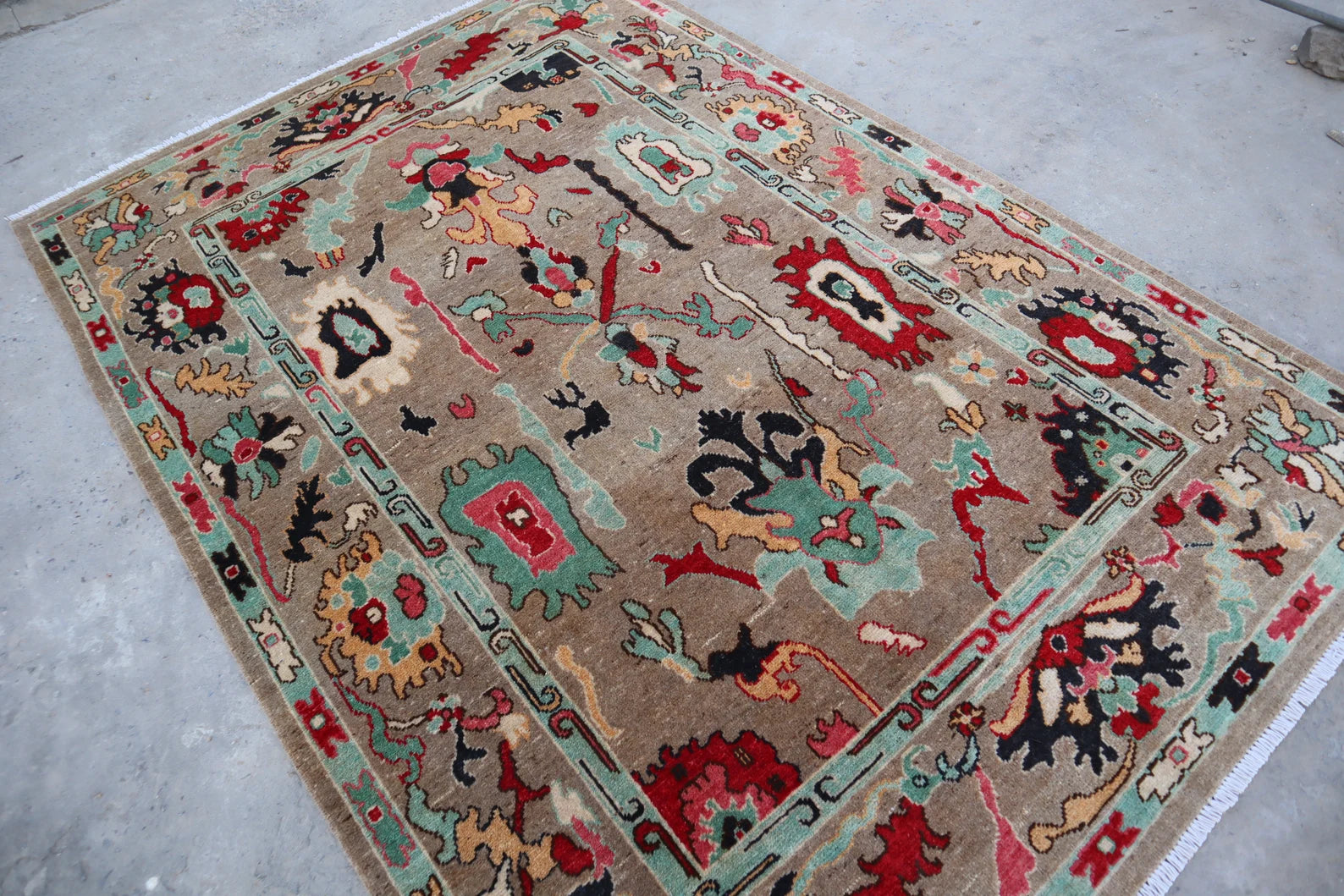 Natural Oushak Rug Turkish NewZealand Wool Rug / Rug for Bedroom Hand Knotted Carpet